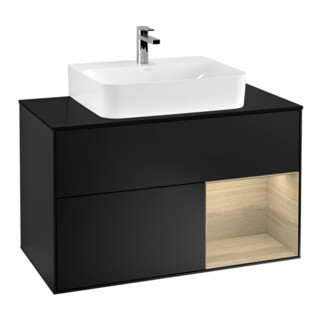 V&B Waschtischunterschrank Wandbeleuchtung Finion 100, Pl bla m, Reg re Oa ven, bla m Lac
