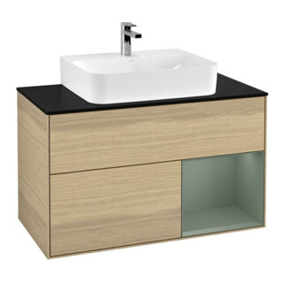 V&B Waschtischunterschrank Wandbeleuchtung Finion 100, Pl bla m, Reg re Oli. m Lac, Oa ven