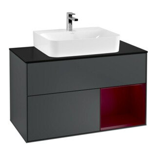 V&B Waschtischunterschrank Wandbeleuchtung Finion 100, Pl bla m, Reg re Peo, md bl. m Lac