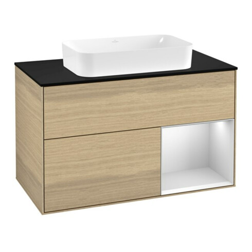 V&B Waschtischunterschrank Wandbeleuchtung Finion 100, Pl bla m, Reg re wh. m Lac, Oa ven