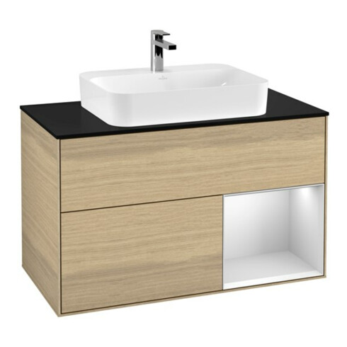 V&B Waschtischunterschrank Wandbeleuchtung Finion 100, Pl bla m, Reg re wh. m Lac, Oa ven