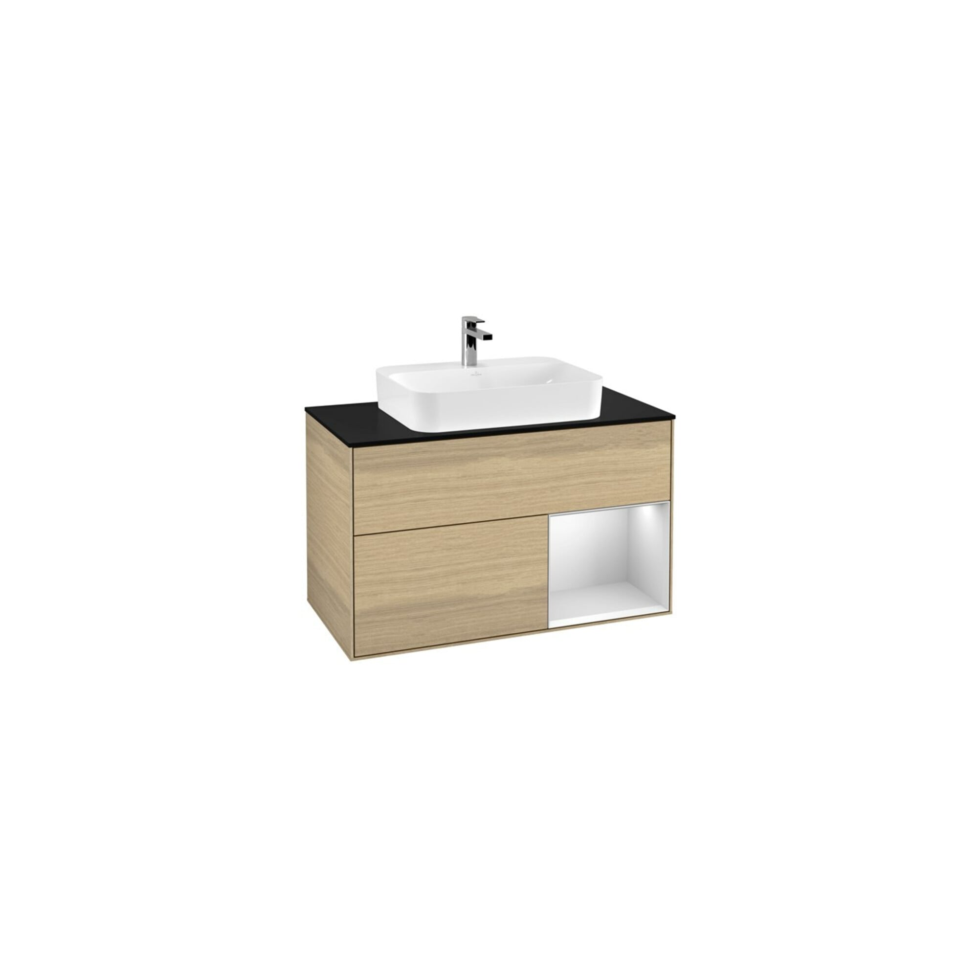 V&B Waschtischunterschrank Wandbeleuchtung Finion 100, Pl bla m, Reg re wh. m Lac, Oa ven ; Villeroy & Boch