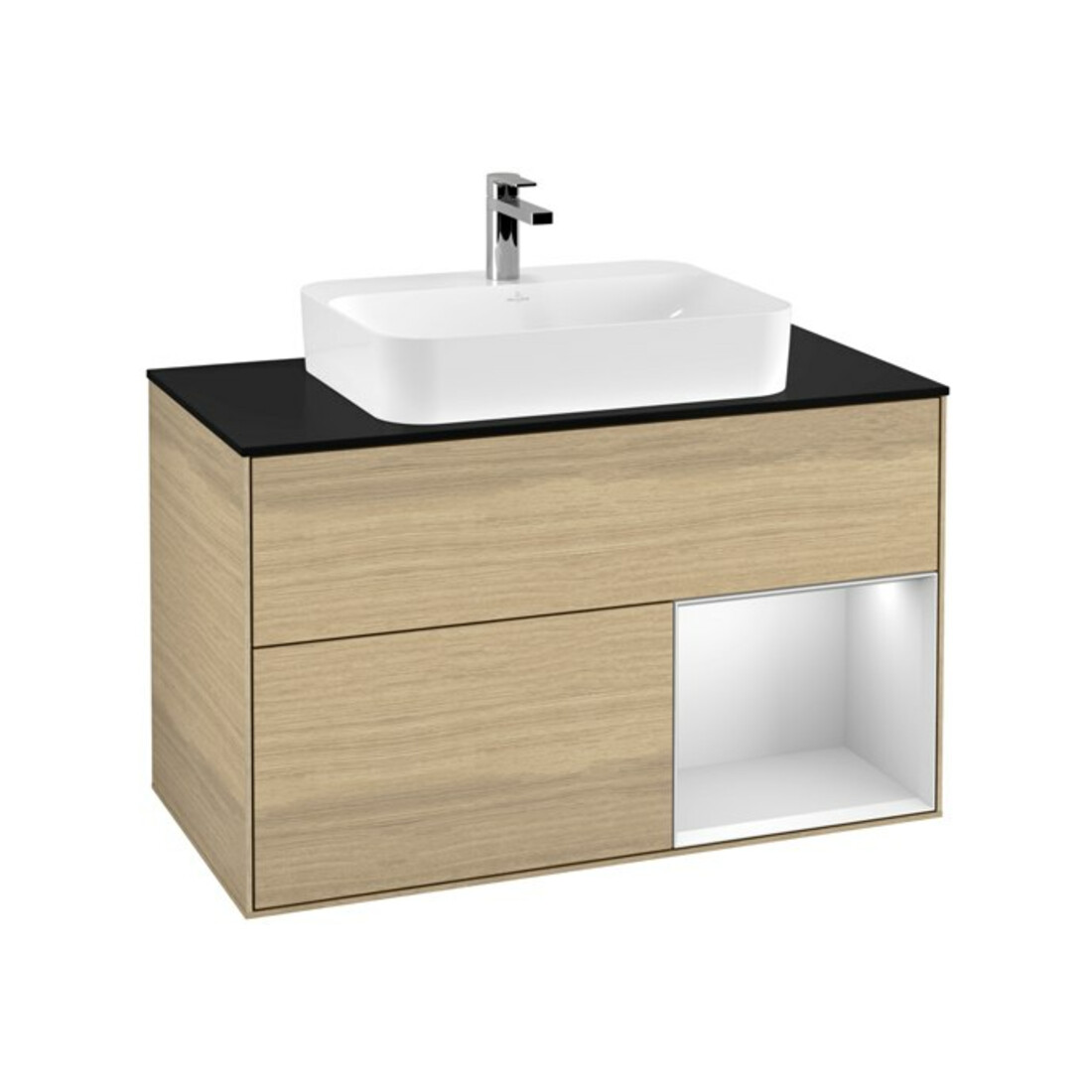 V&B Waschtischunterschrank Wandbeleuchtung Finion 100, Pl bla m, Reg re wh. m Lac, Oa ven