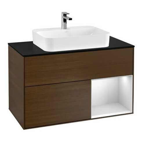 V&B Waschtischunterschrank Wandbeleuchtung Finion 100, Pl bla m, Reg re wh. m Lac, wal ven