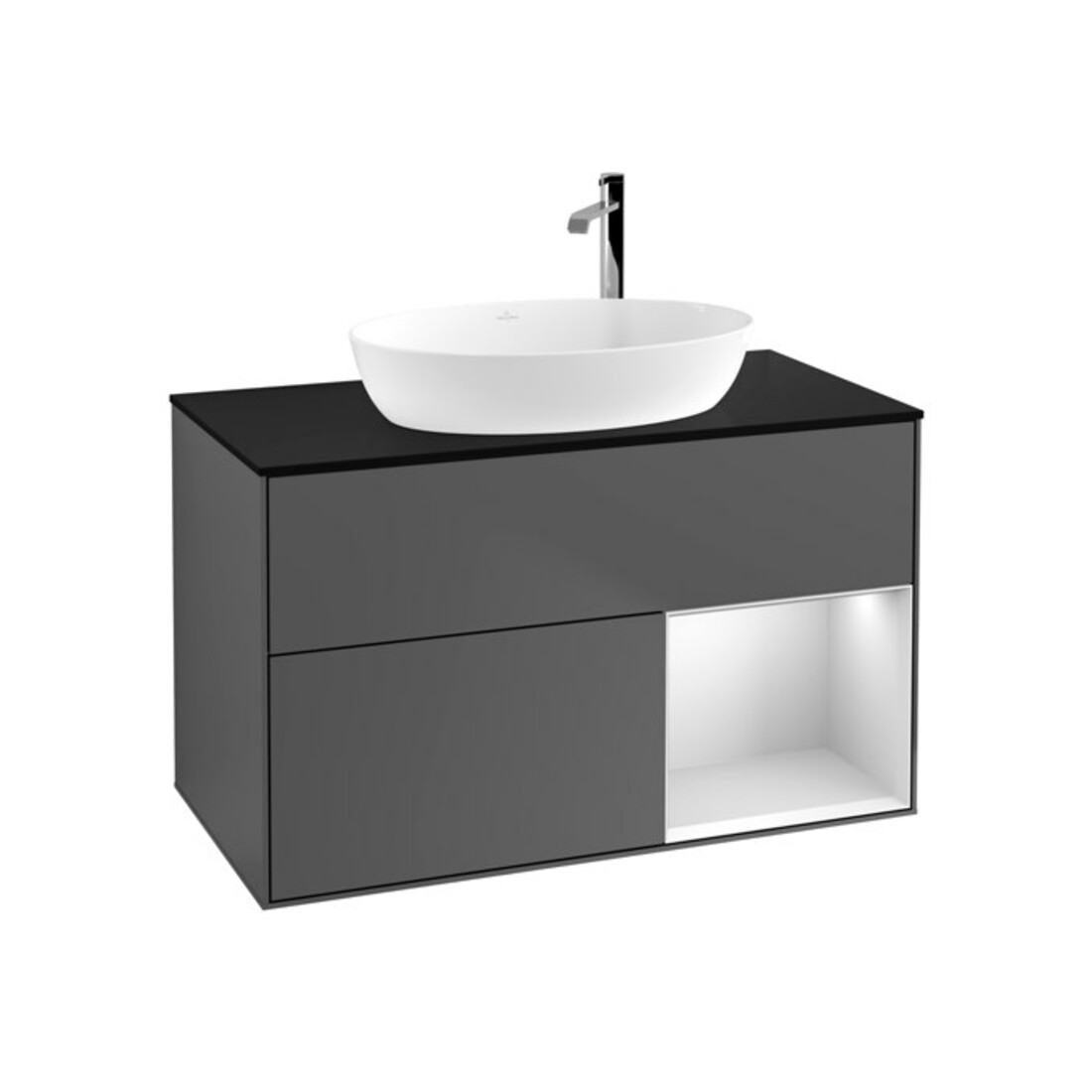 V&B Waschtischunterschrank Wandbeleuchtung Finion 100, Pl bla m, Reg wh. m Lac, Anthrac. m