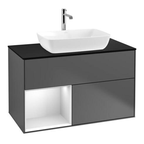 V&B Waschtischunterschrank Wandbeleuchtung Finion 100, Pl bla m, Reg wh. m Lac, Anthrac. m