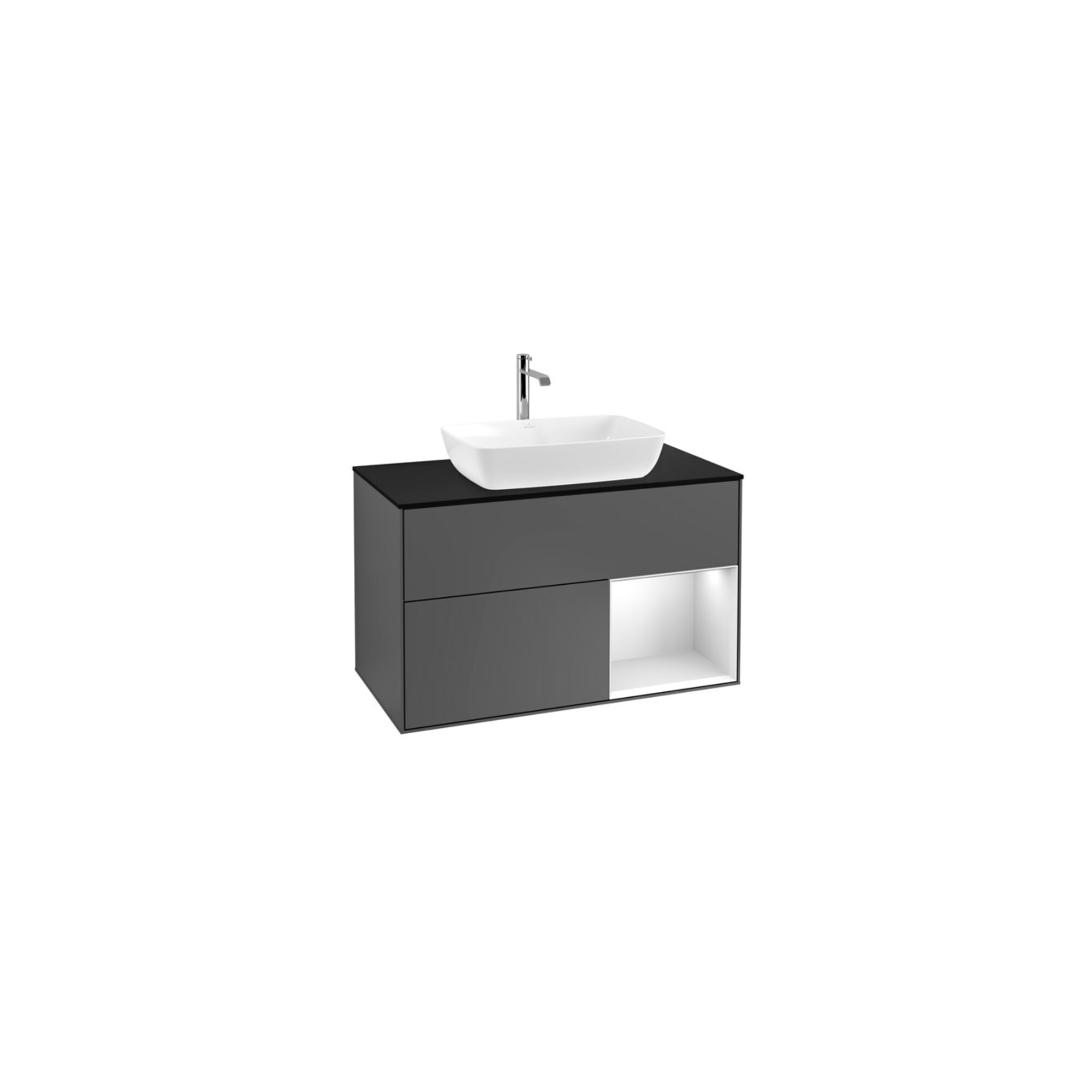 V&B Waschtischunterschrank Wandbeleuchtung Finion 100, Pl bla m, Reg wh. m Lac, Anthrac. m ; Villeroy & Boch