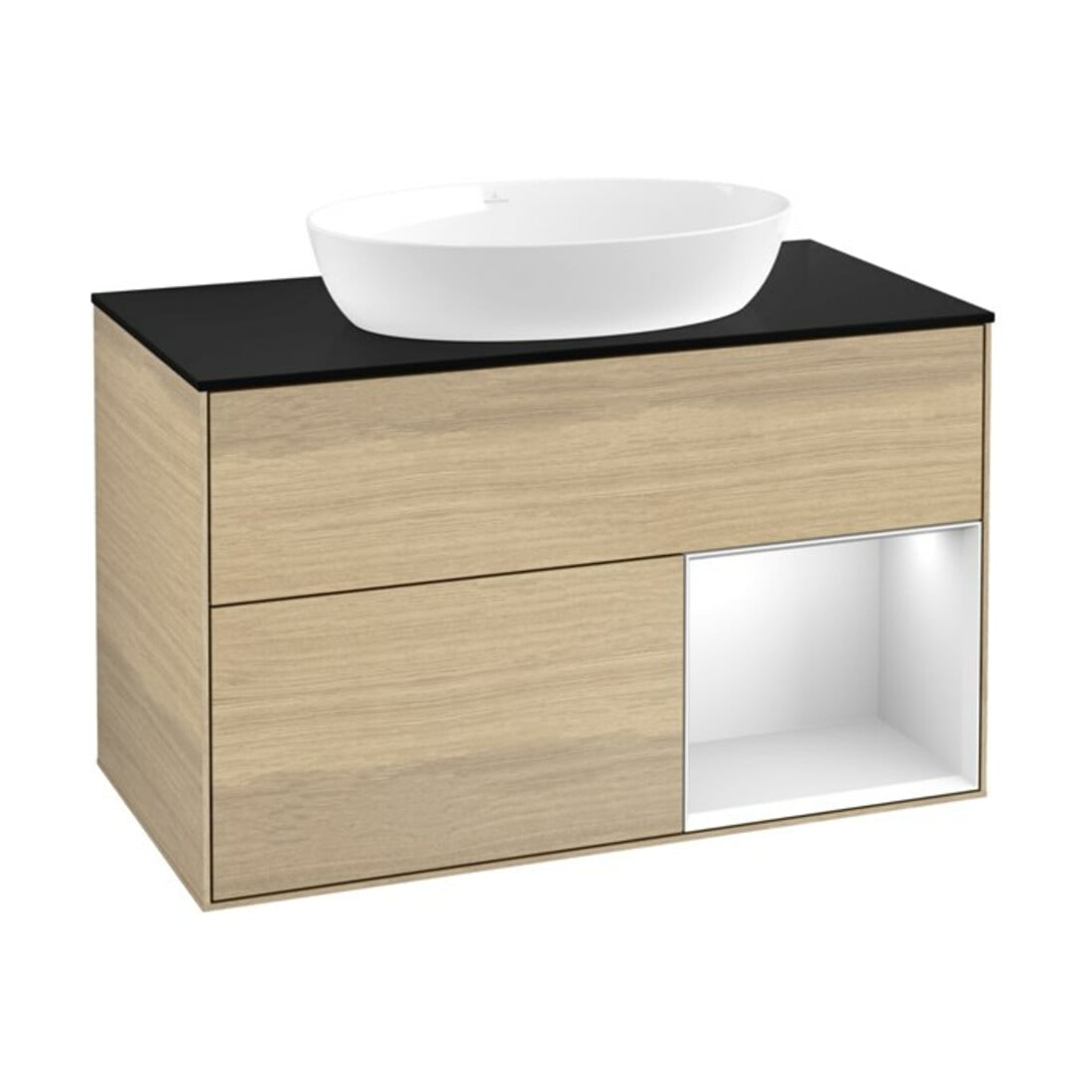 V&B Waschtischunterschrank Wandbeleuchtung Finion 100, Pl bla m, Reg wh. m Lac, Oa ven