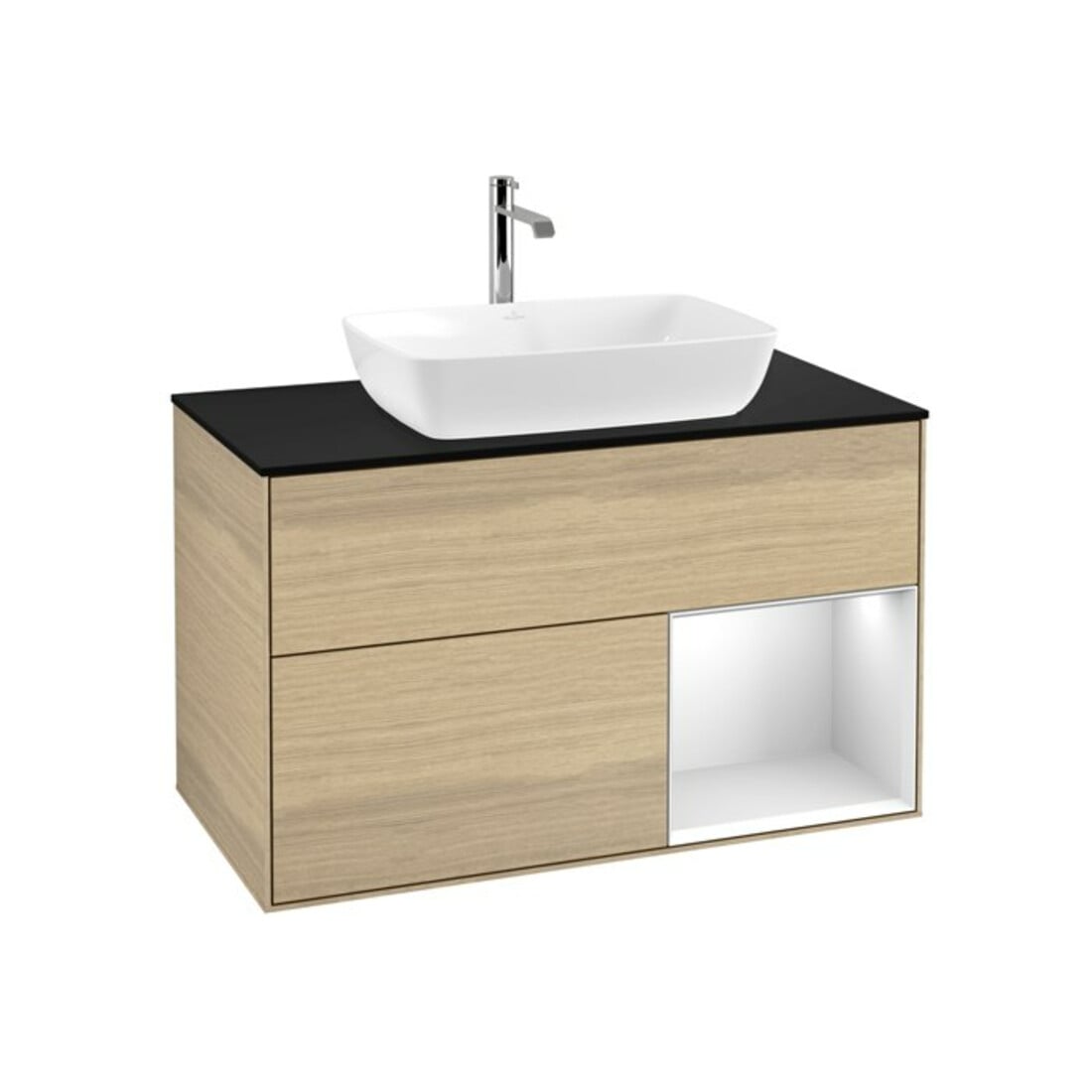 V&B Waschtischunterschrank Wandbeleuchtung Finion 100, Pl bla m, Reg wh. m Lac, Oa ven