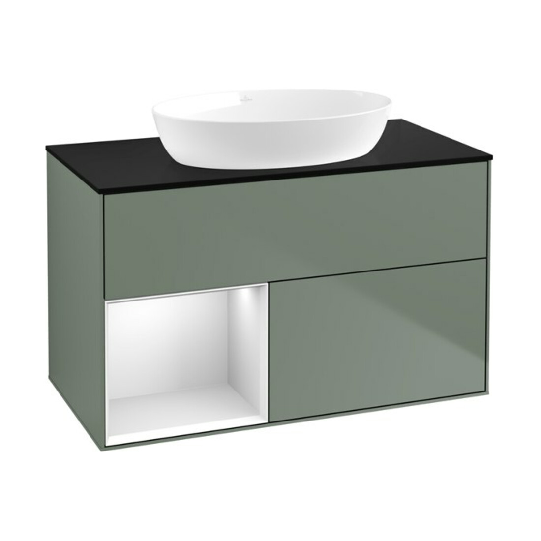 V&B Waschtischunterschrank Wandbeleuchtung Finion 100, Pl bla m, Reg wh. m Lac, Oli. m Lac