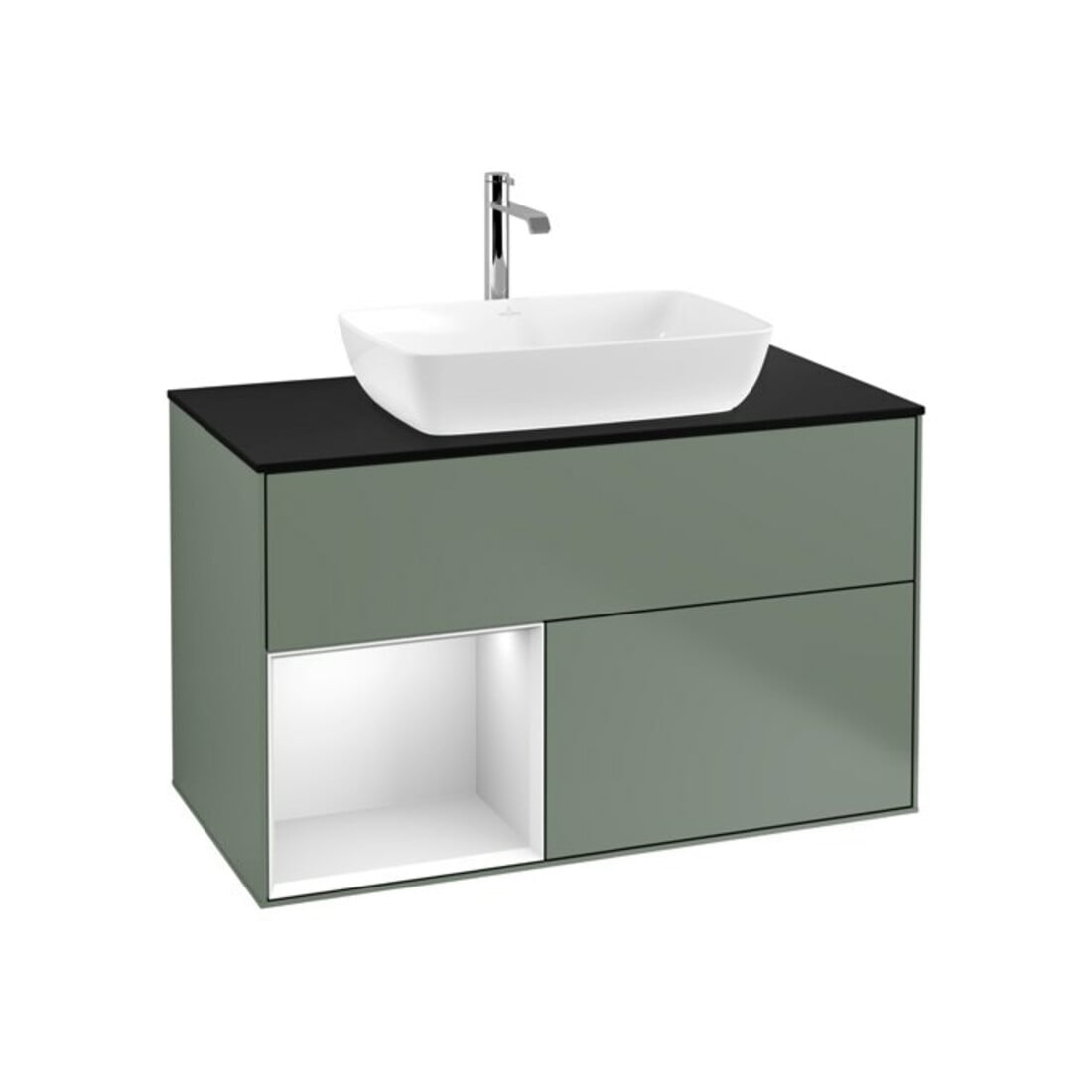 V&B Waschtischunterschrank Wandbeleuchtung Finion 100, Pl bla m, Reg wh. m Lac, Oli. m Lac