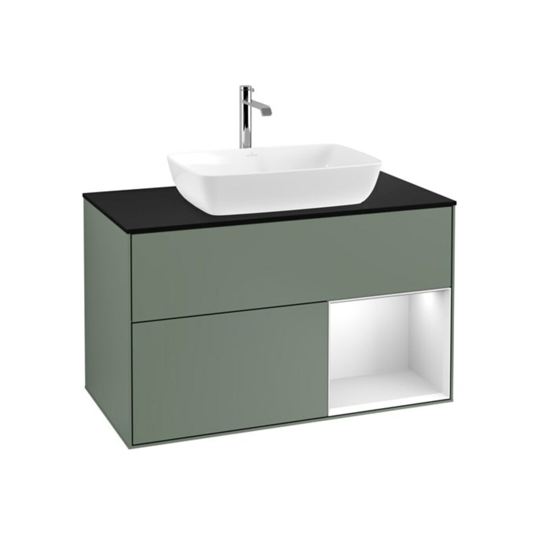 V&B Waschtischunterschrank Wandbeleuchtung Finion 100, Pl bla m, Reg wh. m Lac, Oli. m Lac