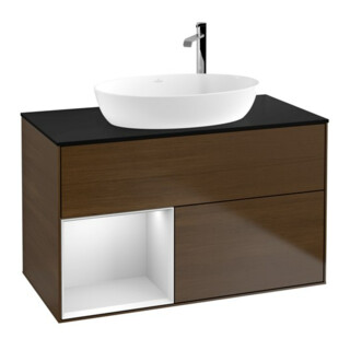 V&B Waschtischunterschrank Wandbeleuchtung Finion 100, Pl bla m, Reg wh. m Lac, wal ven