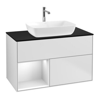 V&B Waschtischunterschrank Wandbeleuchtung Finion 100, Pl bla m, Reg wh. m Lac, wh. m Lac