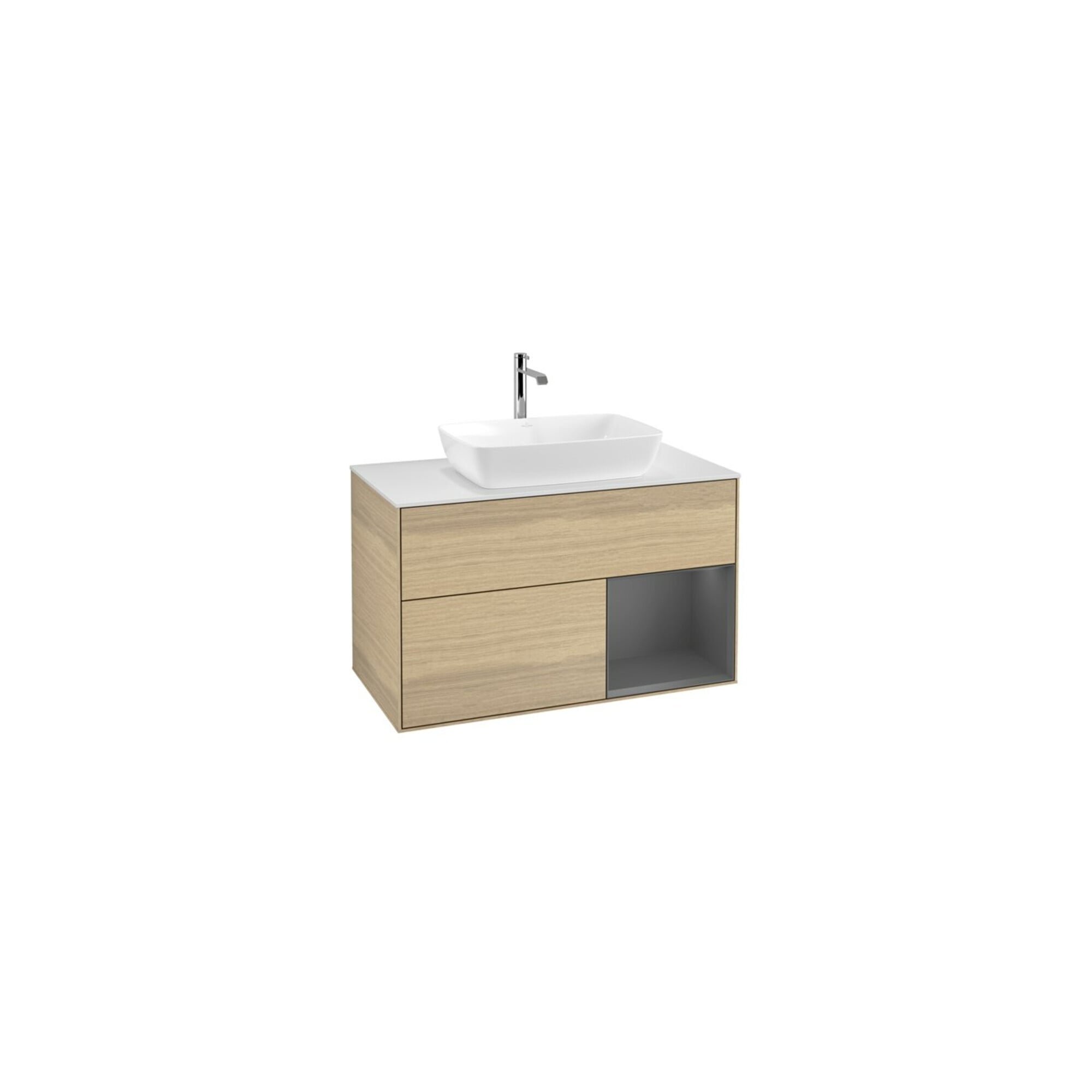 V&B Waschtischunterschrank Wandbeleuchtung Finion 100, Pl w m, Reg Anthrac. m Lac, Oa ven ; Villeroy & Boch