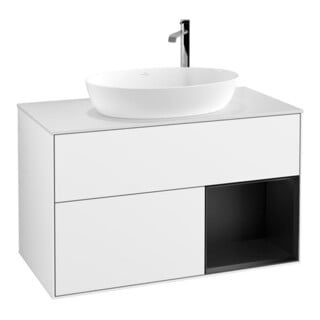 V&B Waschtischunterschrank Wandbeleuchtung Finion 100, Pl w m, Reg bla m Lac, glo wh. Lac