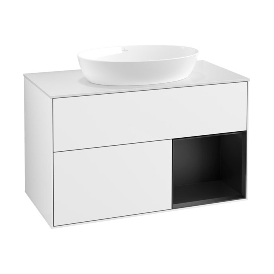 V&B Waschtischunterschrank Wandbeleuchtung Finion 100, Pl w m, Reg bla m Lac, glo wh. Lac