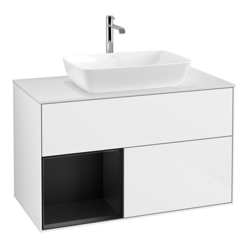 V&B Waschtischunterschrank Wandbeleuchtung Finion 100, Pl w m, Reg bla m Lac, glo wh. Lac