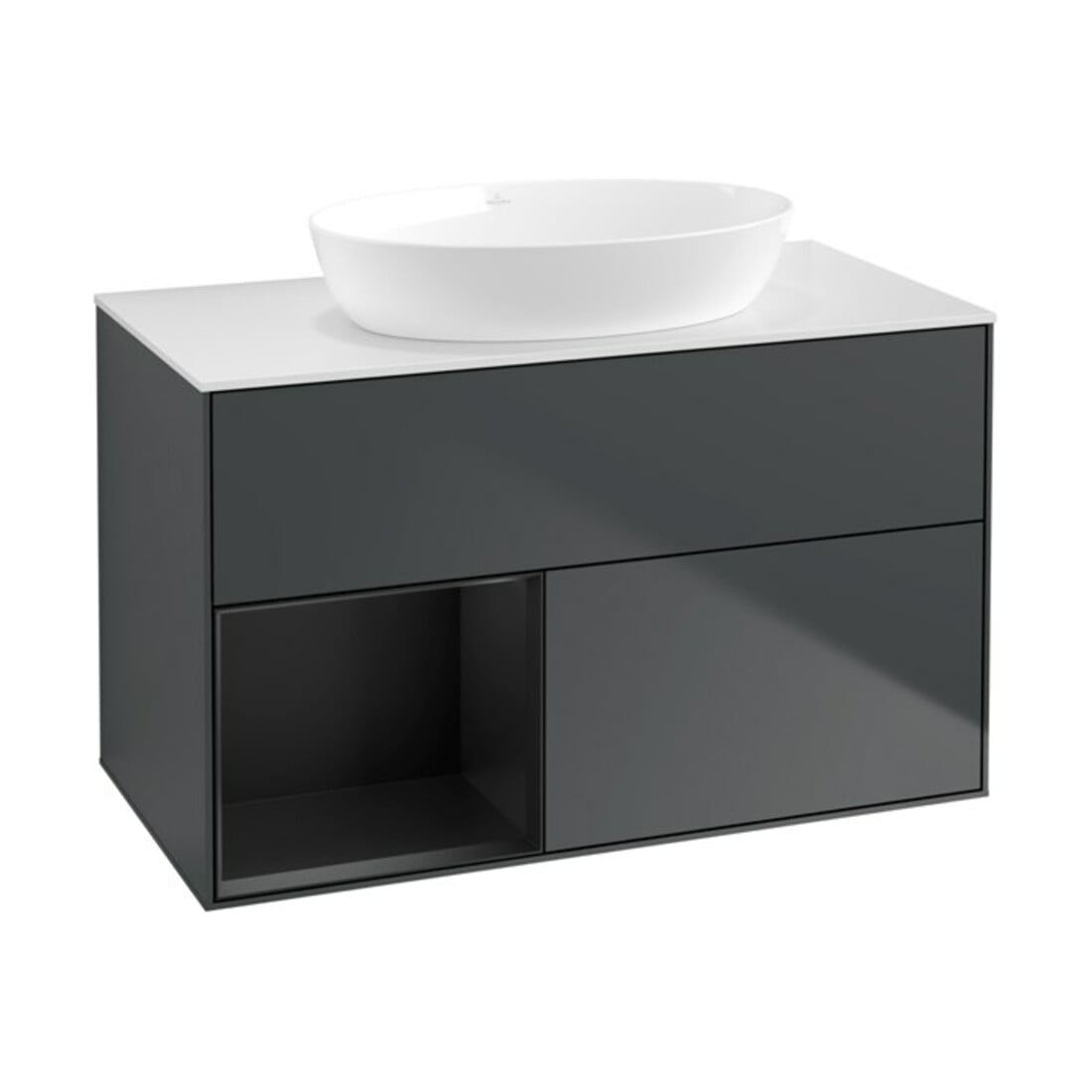 V&B Waschtischunterschrank Wandbeleuchtung Finion 100, Pl w m, Reg bla m Lac, md bl. m Lac