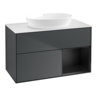 V&B Waschtischunterschrank Wandbeleuchtung Finion 100, Pl w m, Reg bla m Lac, md bl. m Lac