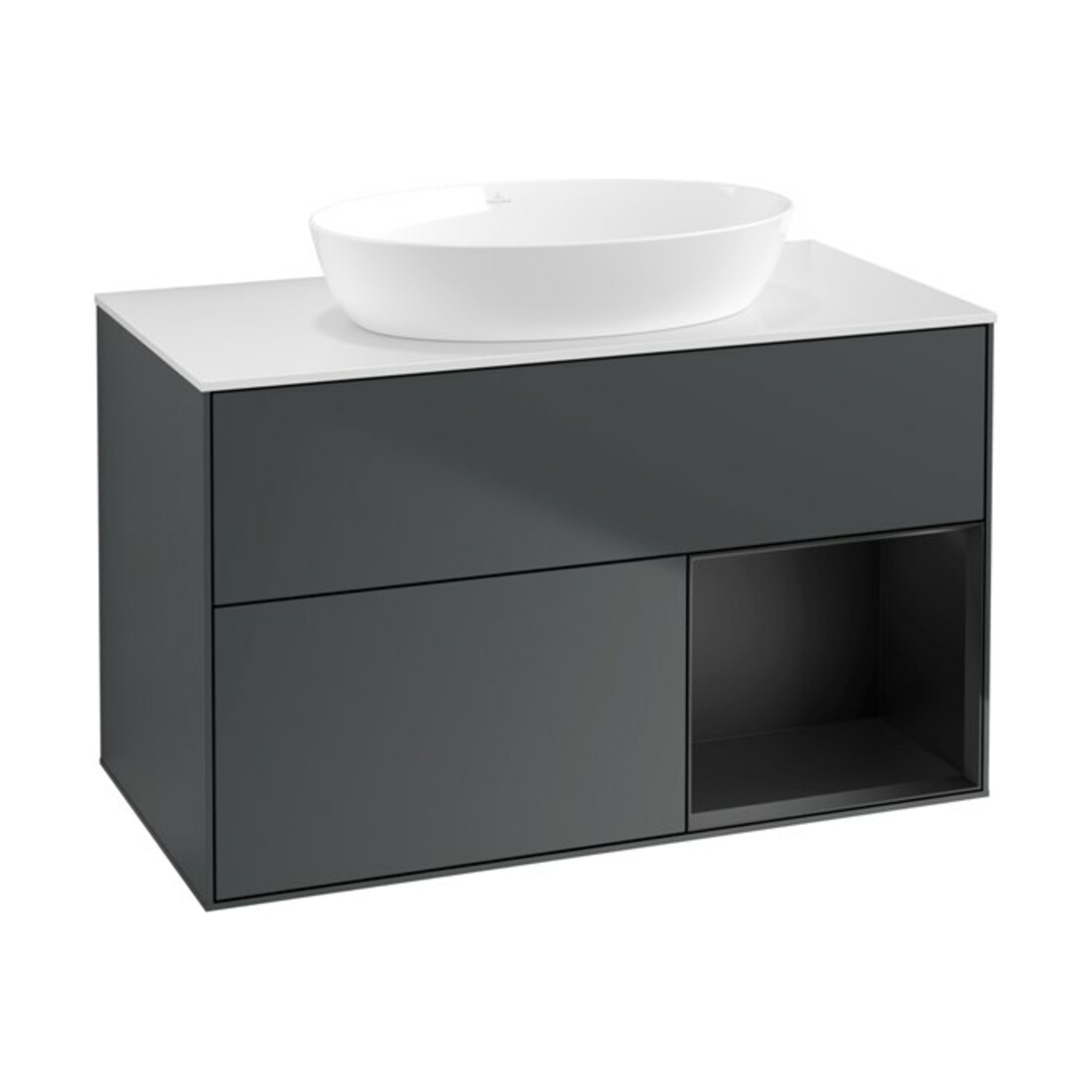 V&B Waschtischunterschrank Wandbeleuchtung Finion 100, Pl w m, Reg bla m Lac, md bl. m Lac