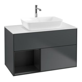 V&B Waschtischunterschrank Wandbeleuchtung Finion 100, Pl w m, Reg bla m Lac, md bl. m Lac