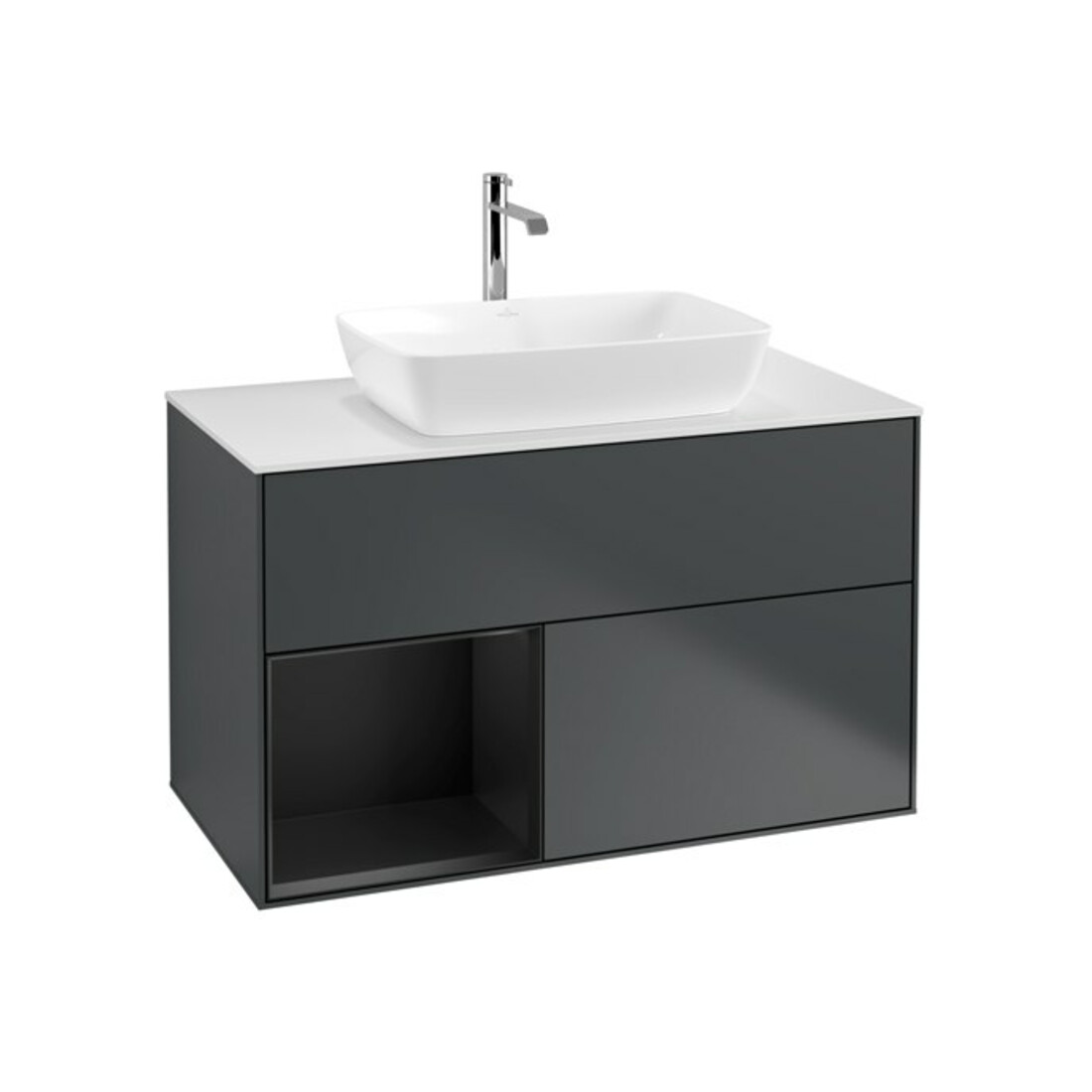 V&B Waschtischunterschrank Wandbeleuchtung Finion 100, Pl w m, Reg bla m Lac, md bl. m Lac