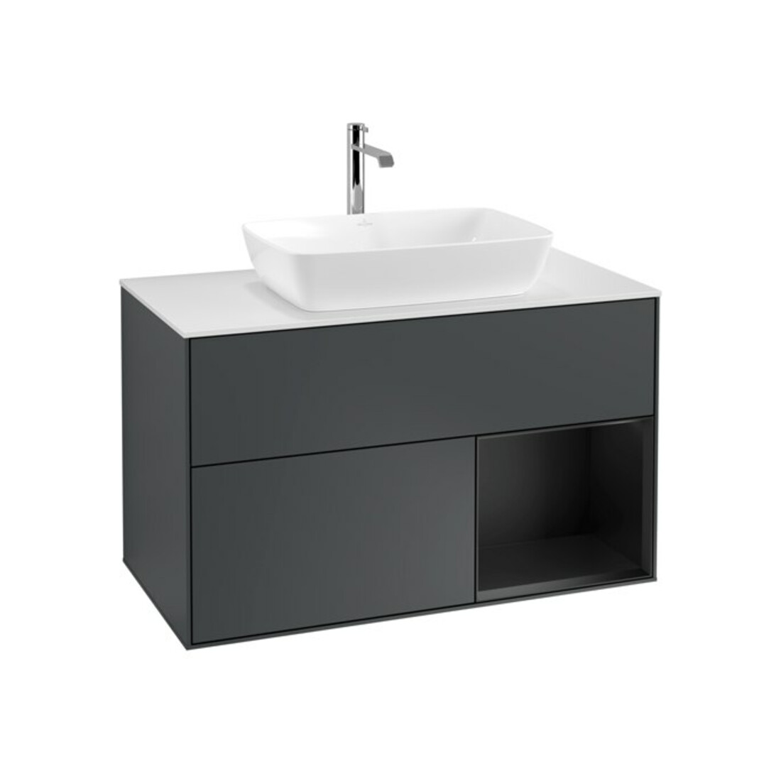 V&B Waschtischunterschrank Wandbeleuchtung Finion 100, Pl w m, Reg bla m Lac, md bl. m Lac