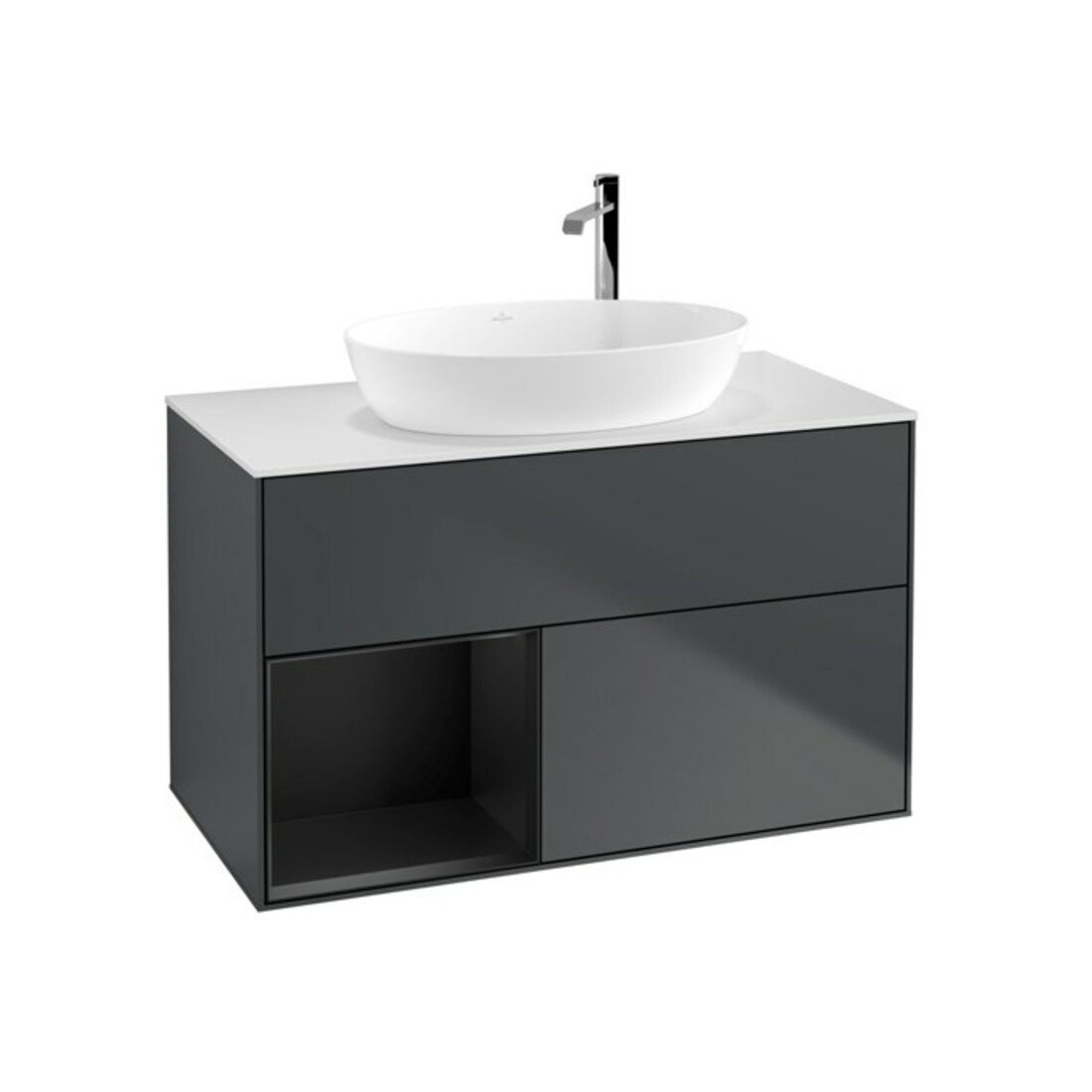 V&B Waschtischunterschrank Wandbeleuchtung Finion 100, Pl w m, Reg bla m Lac, md bl. m Lac