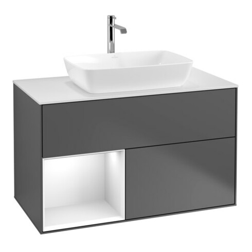 V&B Waschtischunterschrank Wandbeleuchtung Finion 100, Pl w m, Reg glo wh. Lac, Anthrac. m