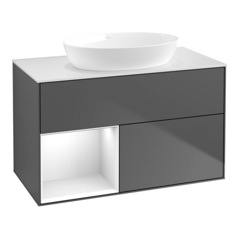 V&B Waschtischunterschrank Wandbeleuchtung Finion 100, Pl w m, Reg glo wh. Lac, Anthrac. m