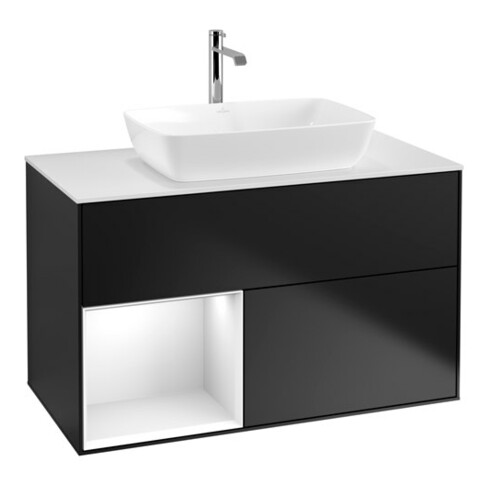 V&B Waschtischunterschrank Wandbeleuchtung Finion 100, Pl w m, Reg glo wh. Lac, bla m Lac