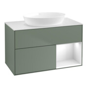 V&B Waschtischunterschrank Wandbeleuchtung Finion 100, Pl w m, Reg glo wh. Lac, Oli. m Lac