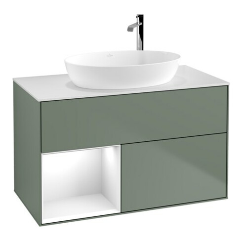 V&B Waschtischunterschrank Wandbeleuchtung Finion 100, Pl w m, Reg glo wh. Lac, Oli. m Lac