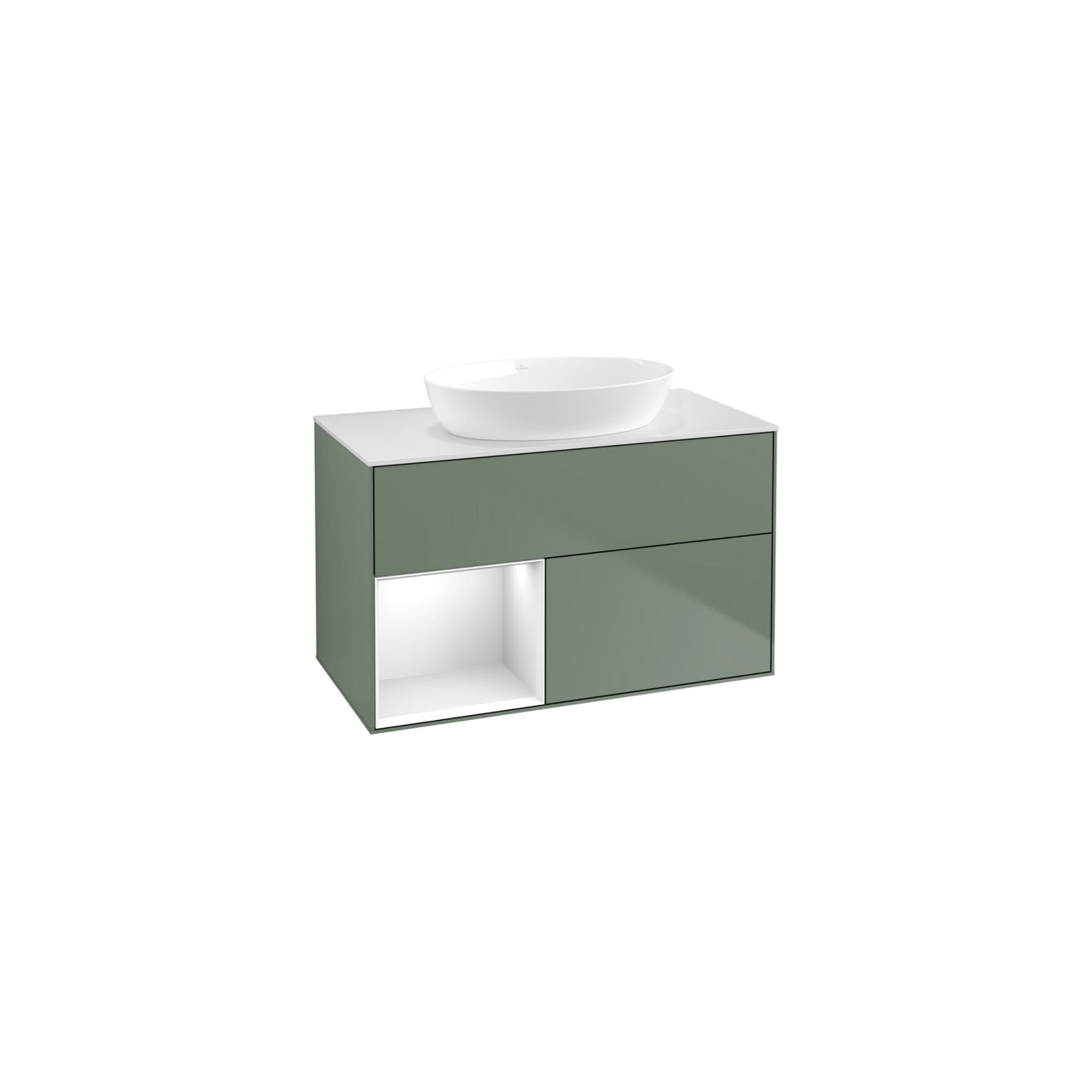 V&B Waschtischunterschrank Wandbeleuchtung Finion 100, Pl w m, Reg glo wh. Lac, Oli. m Lac ; Villeroy & Boch
