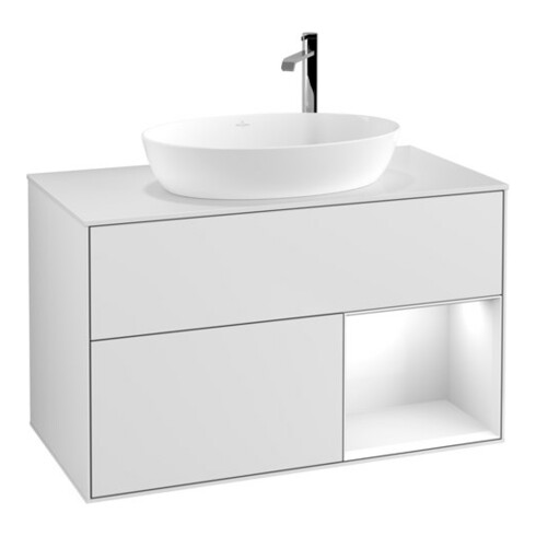 V&B Waschtischunterschrank Wandbeleuchtung Finion 100, Pl w m, Reg glo wh. Lac, wh. m Lac