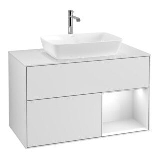 V&B Waschtischunterschrank Wandbeleuchtung Finion 100, Pl w m, Reg glo wh. Lac, wh. m Lac