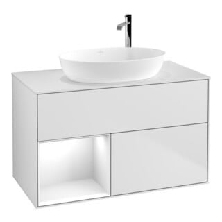 V&B Waschtischunterschrank Wandbeleuchtung Finion 100, Pl w m, Reg glo wh. Lac, wh. m Lac