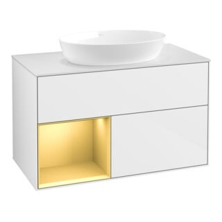 V&B Waschtischunterschrank Wandbeleuchtung Finion 100, Pl w m, Reg gol m Lac, glo wh. Lac