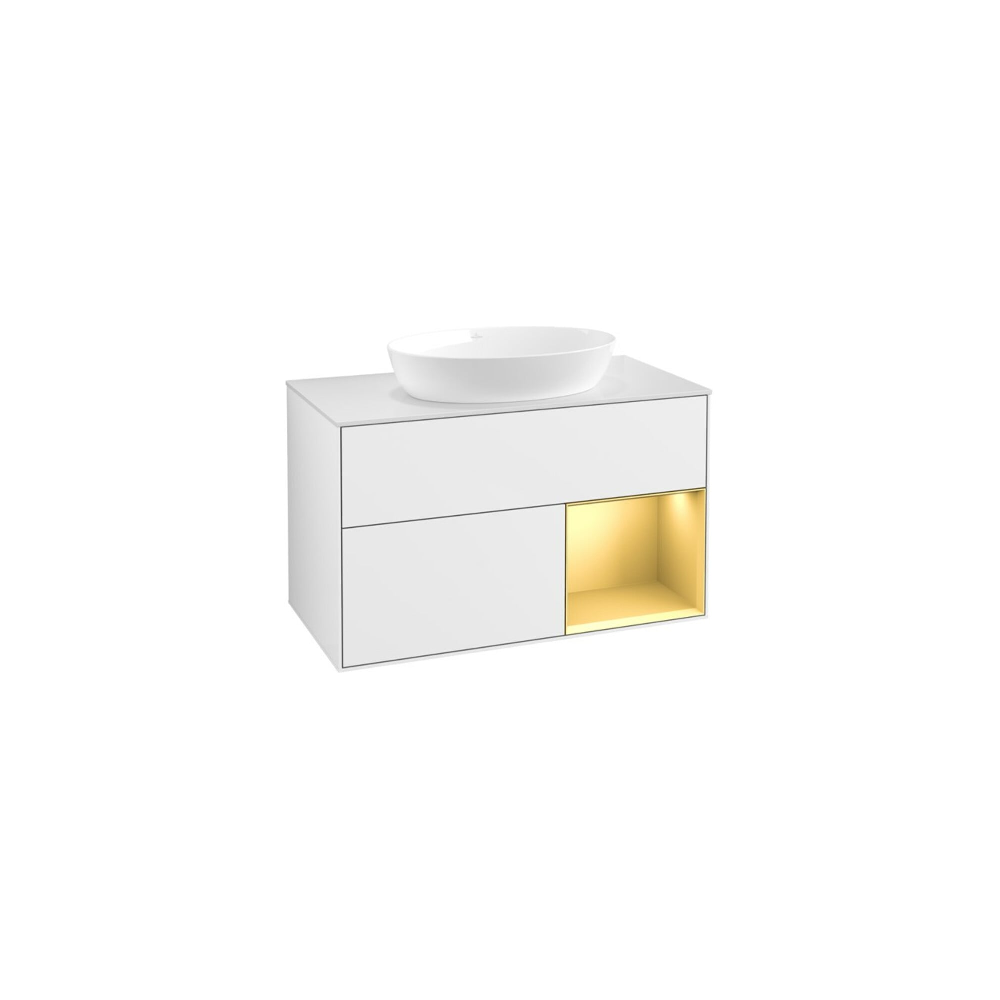 V&B Waschtischunterschrank Wandbeleuchtung Finion 100, Pl w m, Reg gol m Lac, glo wh. Lac ; Villeroy & Boch