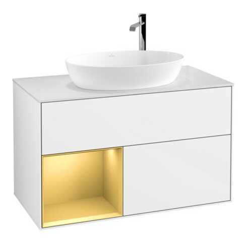 V&B Waschtischunterschrank Wandbeleuchtung Finion 100, Pl w m, Reg gol m Lac, glo wh. Lac