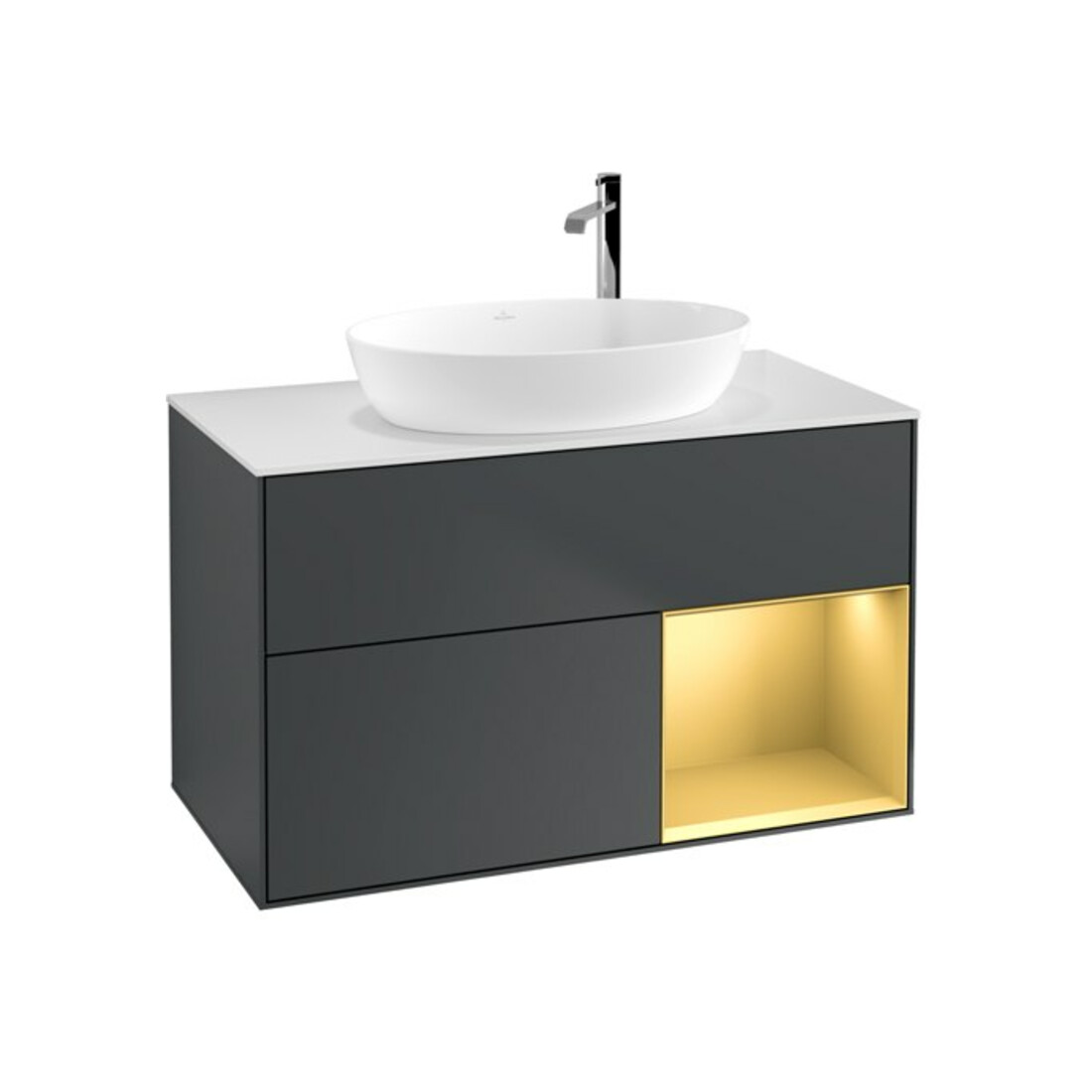 V&B Waschtischunterschrank Wandbeleuchtung Finion 100, Pl w m, Reg gol m Lac, md bl. m Lac