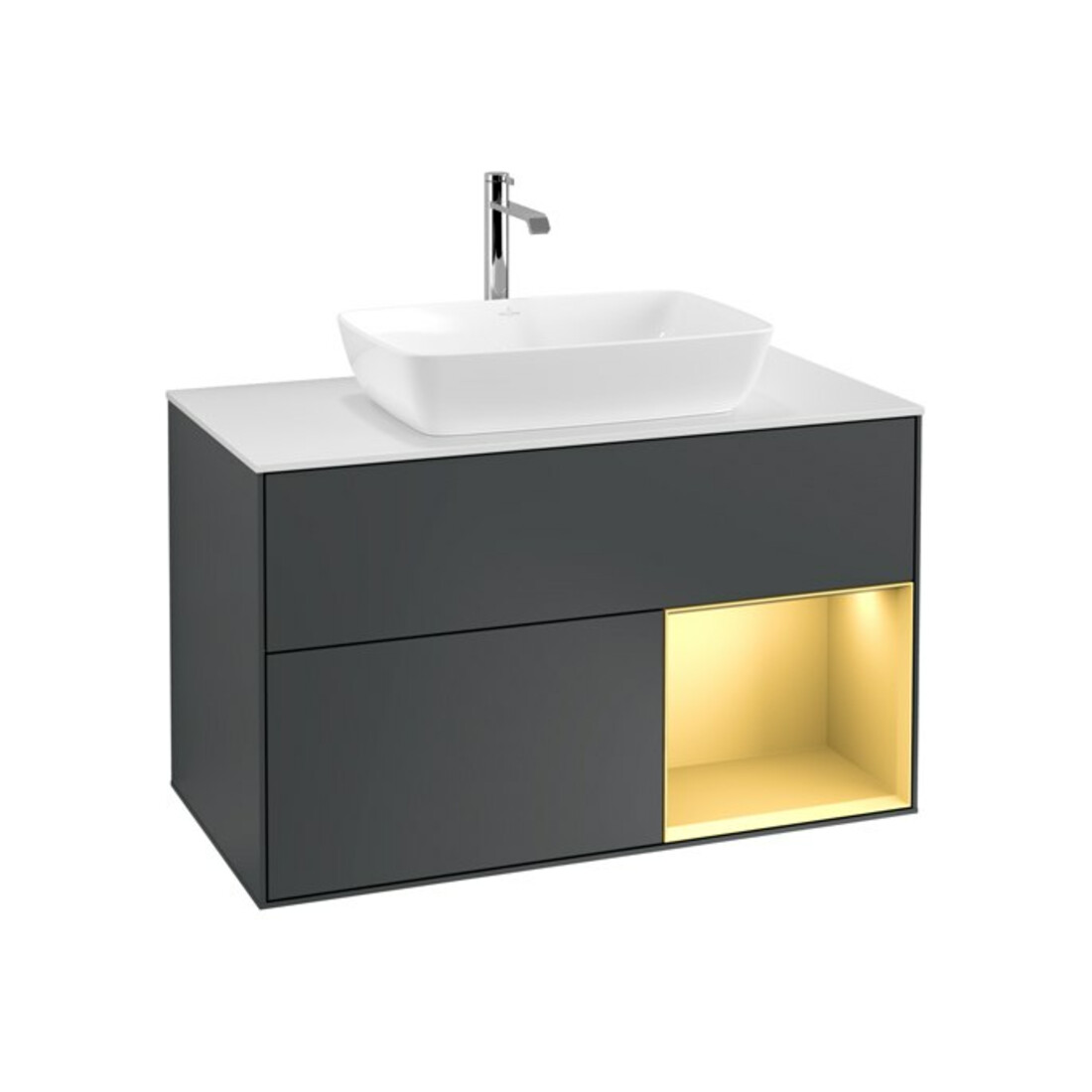 V&B Waschtischunterschrank Wandbeleuchtung Finion 100, Pl w m, Reg gol m Lac, md bl. m Lac