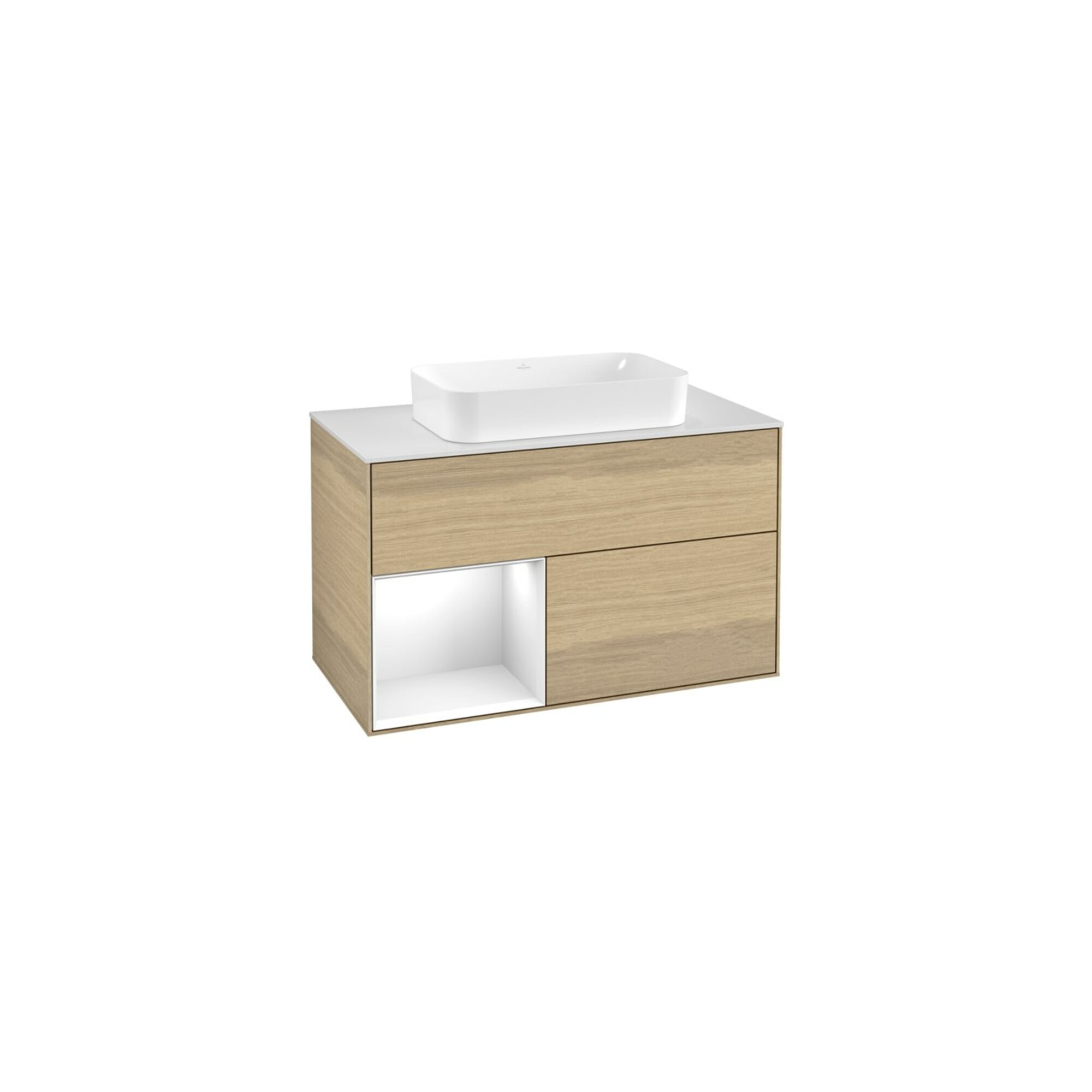 V&B Waschtischunterschrank Wandbeleuchtung Finion 100, Pl w m, Reg li glo wh. Lac, Oa ven ; Villeroy & Boch
