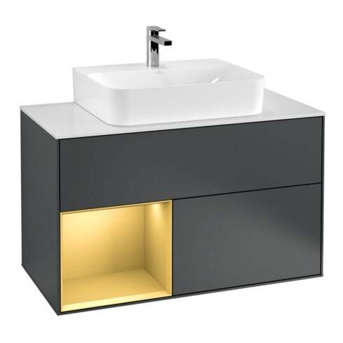 V&B Waschtischunterschrank Wandbeleuchtung Finion 100, Pl w m, Reg li gol m, md bl. m Lac