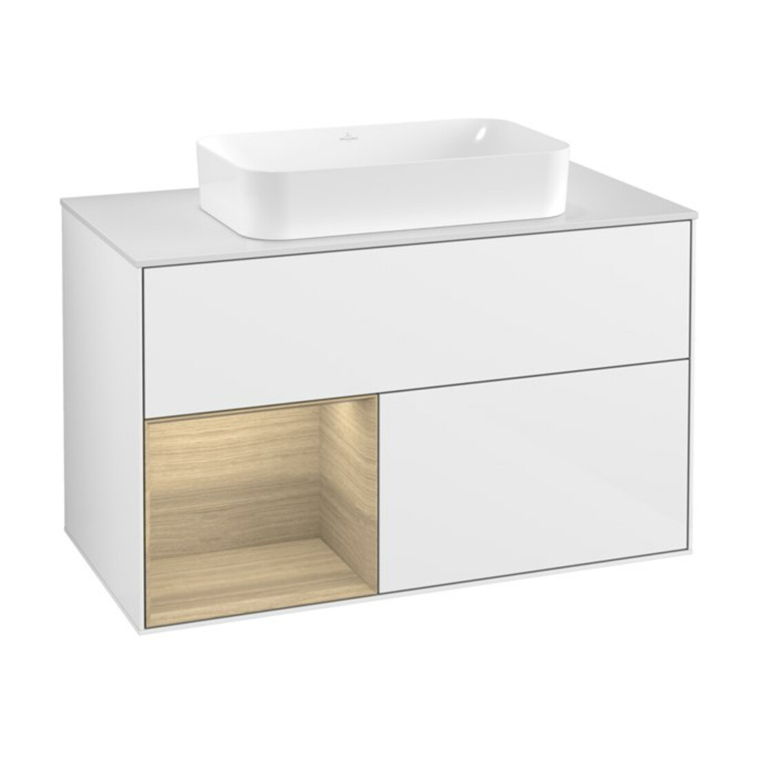 V&B Waschtischunterschrank Wandbeleuchtung Finion 100, Pl w m, Reg li Oa ven, glo wh. Lac