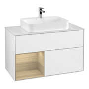 V&B Waschtischunterschrank Wandbeleuchtung Finion 100, Pl w m, Reg li Oa ven, glo wh. Lac