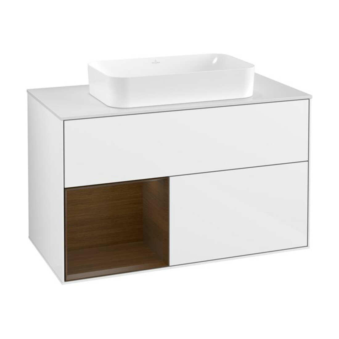 V&B Waschtischunterschrank Wandbeleuchtung Finion 100, Pl w m, Reg li wal ven, glo wh. Lac