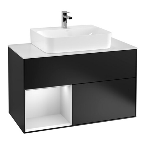 V&B Waschtischunterschrank Wandbeleuchtung Finion 100, Pl w m, Reg li wh. m Lac, bla m Lac