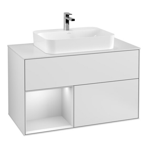 V&B Waschtischunterschrank Wandbeleuchtung Finion 100, Pl w m, Reg li wh. m Lac, wh. m Lac